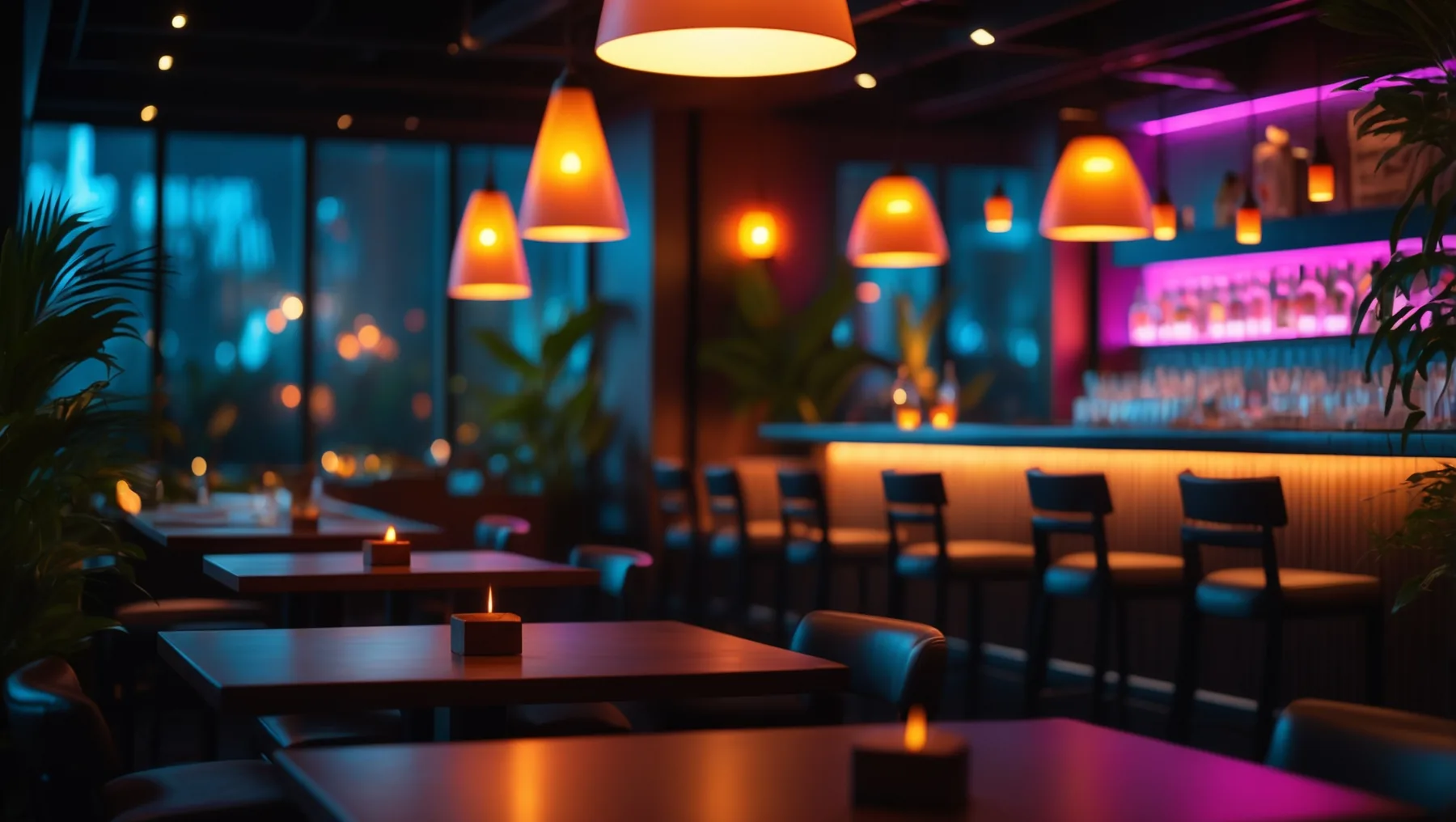 Ambiente de la taquería Los Paisas de noche